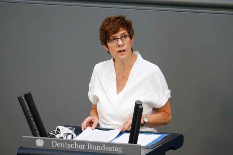 German Defense Minister Annegret Kramp-Karrenbauer speaks during the last session of the lower house of parliament Bundestag before federal elections, in Berlin, Germany, June 23, 2021. REUTERS.