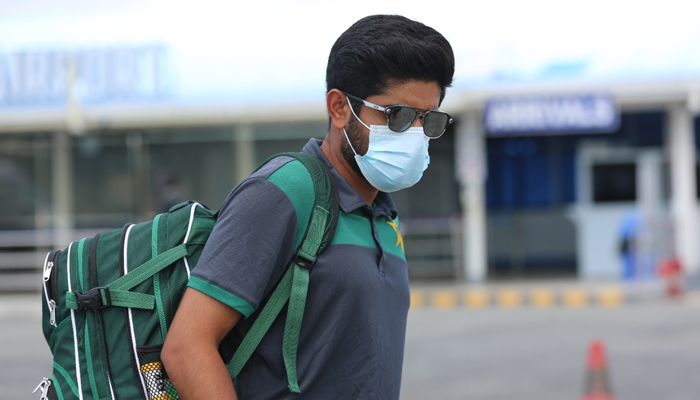 Pakistani skipper Babar Azam can be seen after landing in Jamaica, on August 9, 2021. — Twitter/TheRealPCB