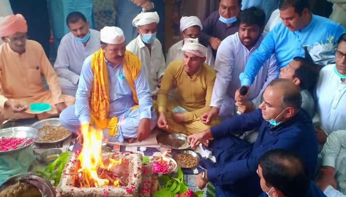 The Ganesh Temple in Rahim Yar Khan reopens for worshippers after it was restored and handed over to the temples committee, on August 11, 2021. — Photo courtesy journalist and activist Dharminder Kumar