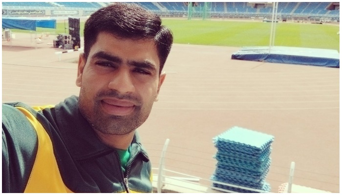 Arshad Nadeem shares video message for fans via real Twitter account. Photo courtesy @Arshadnadeem76