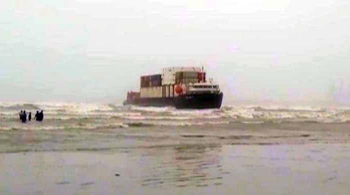 Rescue operation to free cargo ship stuck at Karachi's Seaview beach halted