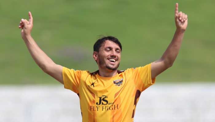 Fast bowler Zaman Khan celebrates during a KPL 2021 match. Photo: Twitter