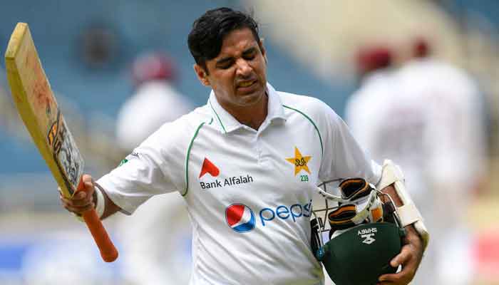 Abid Ali of Pakistan walks off the field dismissed by Jayden Seales of West Indies during day 1 of the 1st Test between West Indies and Pakistan at Sabina Park, Kingston, Jamaica, on August 12, 2021. — Photo by Randy Brooks/AFP