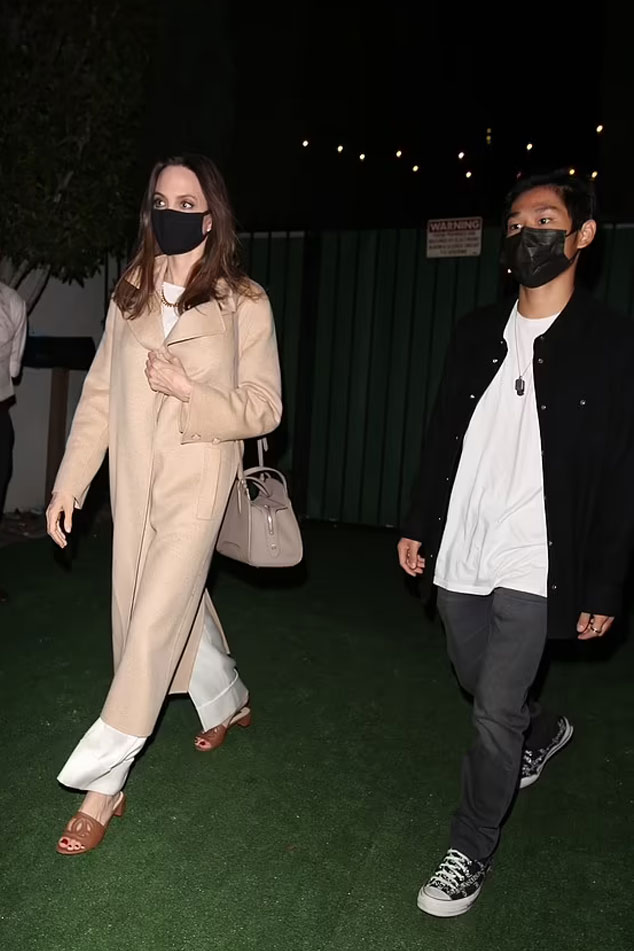 Angelina Jolie looks elegant in tan trench coat on dinner date with loved one at Nobu