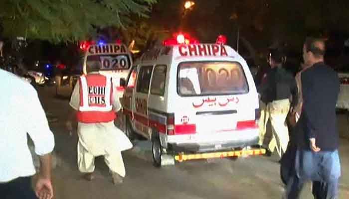 In this Geo News file photo, Chhipa and Edhi rescue personnel arrive at the site of an incident.