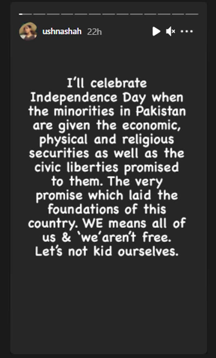 Ushna Shah expresses solidarity with minorities on Independence Day