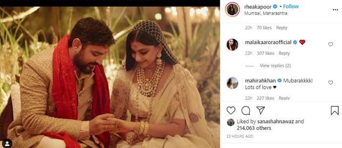 Mahira Khan sends love to newlywed Rhea Kapoor