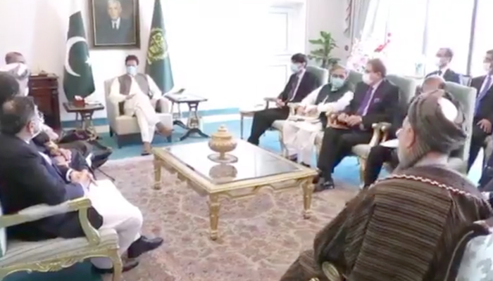 Prime Minister Imran Khan meets adelegation of political leaders from Afghanistan in Islamabad, on August 17, 2021. — Twitter/PakPMO