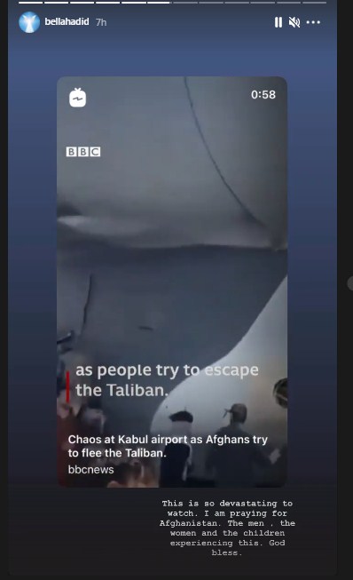 Bella Hadid says videos from Kabul airport are devastating to watch