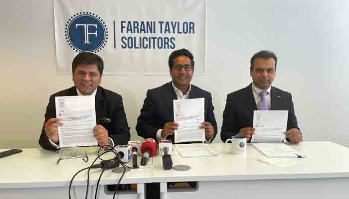 PIA Country Manager Taimoor Malik with lawyers at Farani Taylor. Photo by author