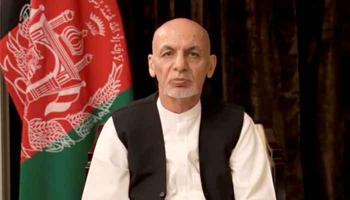 Former Afghan president Ashraf Ghani makes an address about the latest developments in the country from exile in United Arab Emirates, in this screen grab obtained from a social media video on August 18, 2021. Photo: Reuters