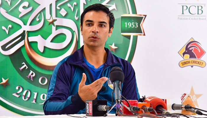 Former Pakistani batsman Salman Butt addressing a press conference. -- PCB/File