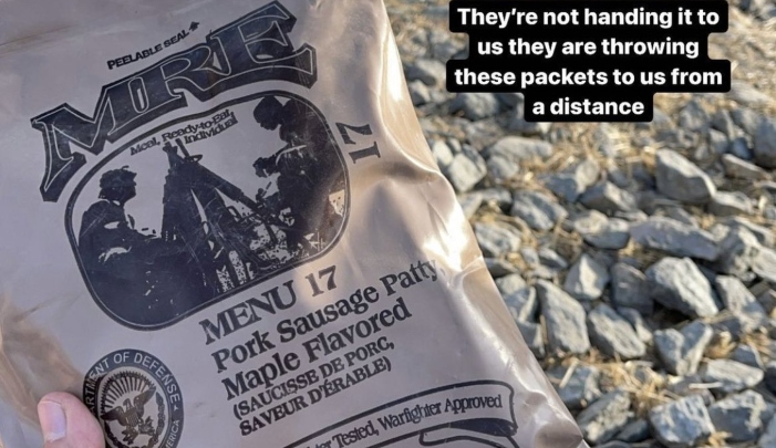 Screenshot from an Instagram story of a woman who posted the picture of a pork sausage distributed to Afghans at Kabul airport by US soldiers. Photo: Instagram/@zf326