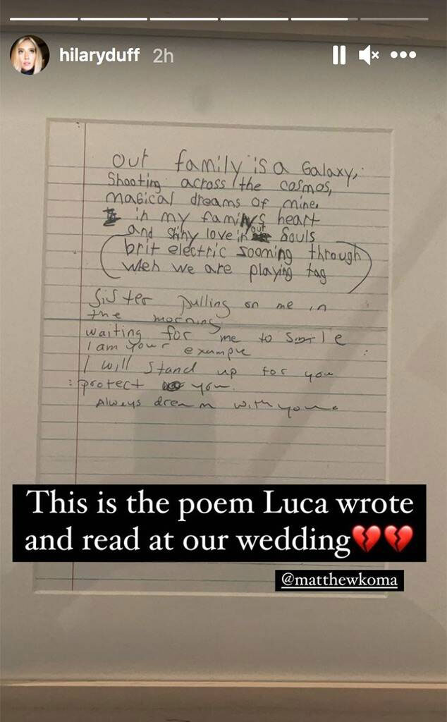 Hilary Duff unearths adorable wedding poem by son Luca
