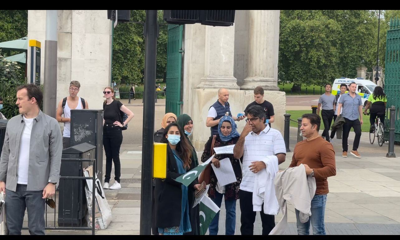 The group of protesters was led by Zafar Khilji, who is originally from Karachi and runs a trading company in East London.