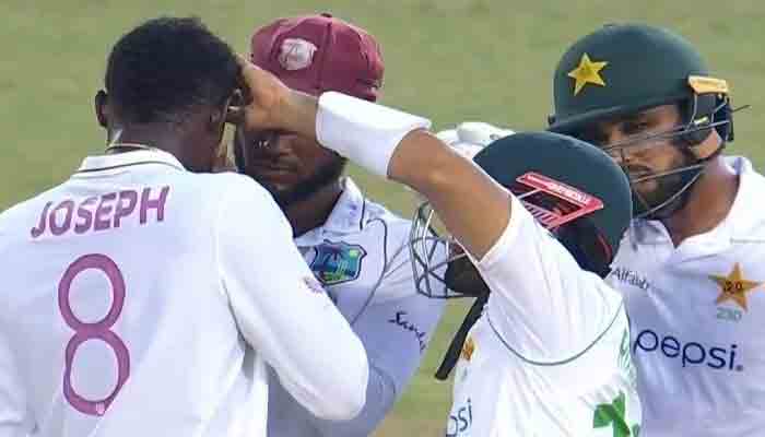 Mohammad Rizwan tends West Indian player.