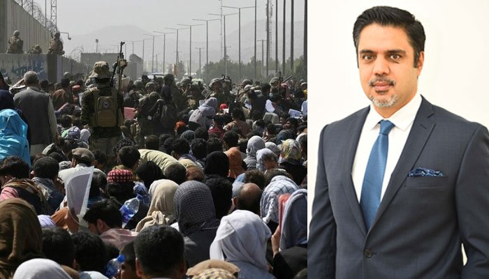 Afghans waiting at the Kabul airport (left),Afghanistans Ambassador to Sri Lanka Mohammed Ashraf Haidari (right). Courtesy: AFP/sacep.org