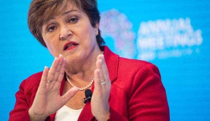IMF Managing Director Kristalina Georgieva gestures as she speaks during a public event. Photo: AFP