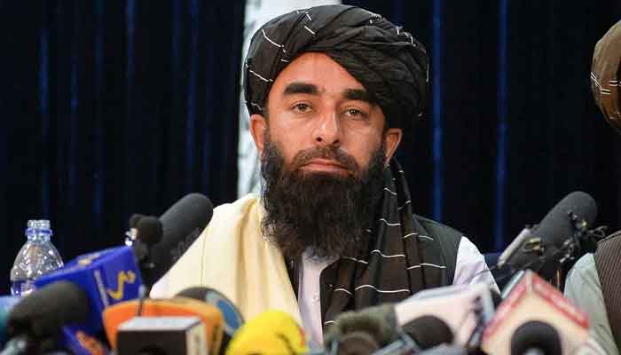 Taliban spokesman Zabihullah Mujahid addressing the insurgent groups first press conference since it overthrew the Taliban government, in Kabul, on August 17, 2021. — AFP
