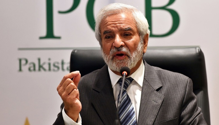 Chairman PCB Ehsan Mani addressing a press conference. — AFP/File