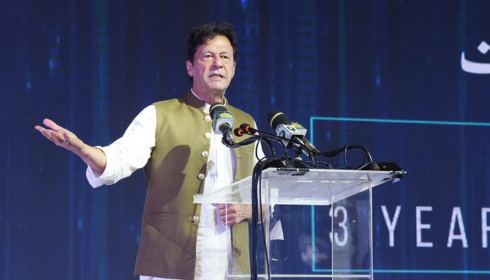 Prime Minister Imran Khan addressing an event in Lahore, on August 25, 2021. — PID