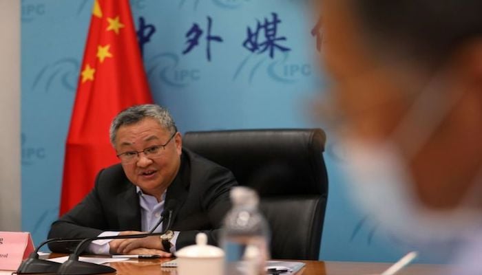 Fu Cong, the director-general of the arms control department of Chinese foreign ministry, speaks at a news conference on COVID-19 origin-tracking related issues, in Beijing, China August 25, 2021. Photo: Reuters