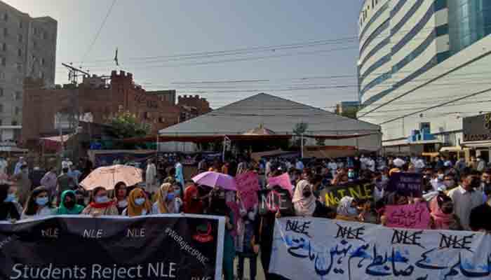 Medical students staging protest.