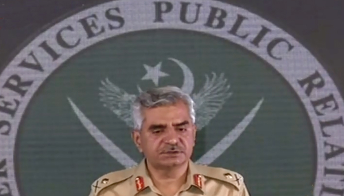 Director-General Inter-Services Public Relations (ISPR) Major General Babar Iftikhar addressing a press conference in Islamabad on Friday, August 27, 2021. Screengrab via Hum News live.