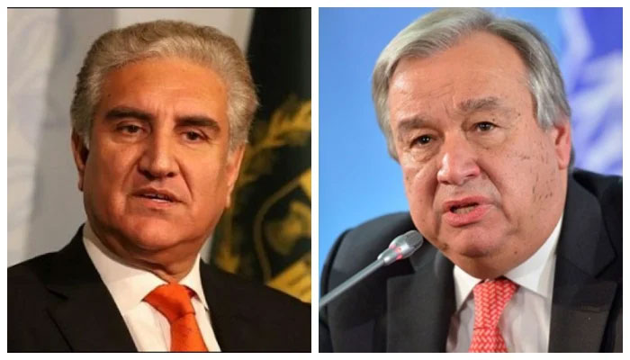 Foreign Minister Shah Mahmood Qureshi  and United Nations Secretary General Antonio Guterres. Photo: file
