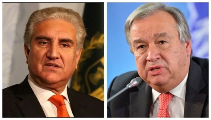 Foreign Minister Shah Mahmood Qureshi  and United Nations Secretary General Antonio Guterres. Photo: file