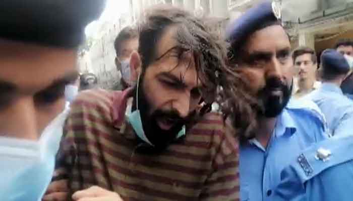 Primary suspect Zahir Zakir Jaffer while being produced in court on July 26. — Photo courtesy Twitter/Senator Sehar Kamran