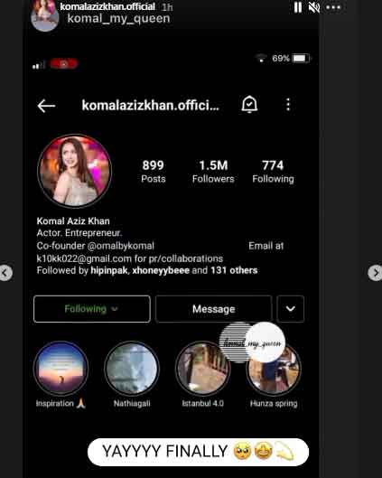 Komal Aziz Khan reaches 1.5 million followers on Instagram