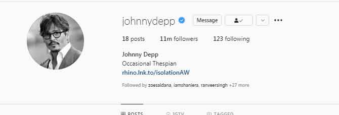 Johnny Depp hits 11 million followers on Instagram