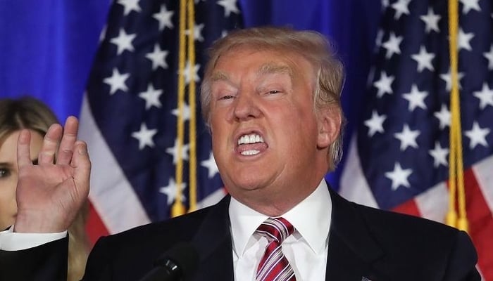 US President Donald Trump speaks at a public event. Photo; AFP