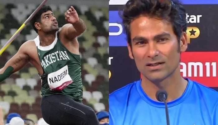 Pakistani javelin thrower Arshad Nadeem (L) and former Indian batsman Mohammad Kaif. Photo: File