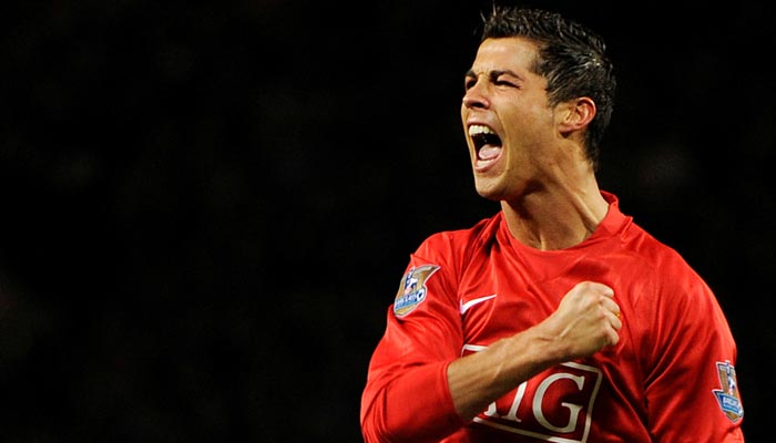 Cristiano Ronaldo celebrates after scoring his first goal against West Ham United on October 29, 2008. — Reuters/File
