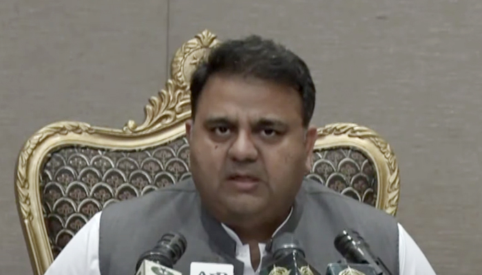 Minister for Information and Broadcasting Fawad Chauhdry addressing apost-cabinet media briefing in Islamabad, on August 31, 2021. — YouTube/HumNewsLive