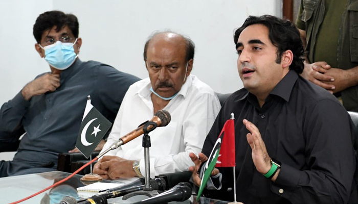PPP Chairman Bilawal Bhutto-Zardari addressing a press conference, on August 31, 2021. — Twitter/MediaCellPPP