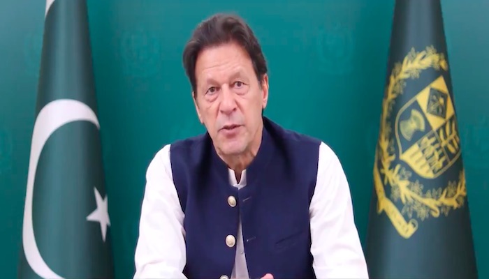 Prime Minister Imran Khan addressing the Forum on the 20th Anniversary of Juncao Assistance and Sustainable Development Cooperation held in China. Photo: Screengrab courtesy Twitter/ @PakPMO