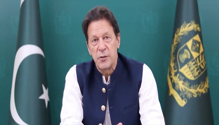 Prime Minister Imran Khan addressing the Forum on the 20th Anniversary of Juncao Assistance and Sustainable Development Cooperation held in China. Photo: Screengrab courtesy Twitter/PakPMO