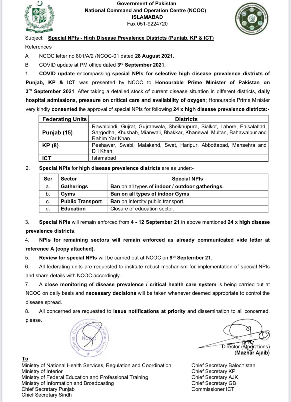 NCOC imposes new set of COVID-19 restrictions; bans indoor, outdoor events in Islamabad