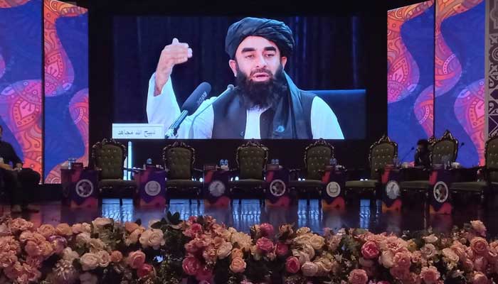 Spokesperson of the Taliban, Zabihullah Mujahid, addressing the Pak-Afghan Youth Forums International Conference titled Rebuilding Afghanistan Together, in Islamabad, on September 3, 2021. — Photo courtesy Pak-Afghan Youth Forum
