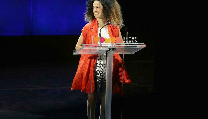 Masih Alinejad speaks onstage at a Women in the World Summit at the Lincoln Center on April 8, 2016 in New York City. AFP