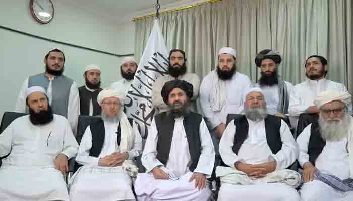 Taliban co-founder Mullah Baradar Akhund with other leaders. File photo