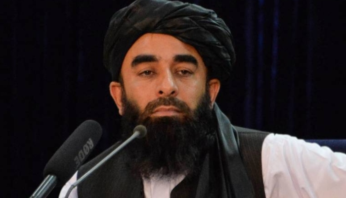 Taliban spokesperson Zabiullah Mujahid speaks at a press conference. Photo: AFP