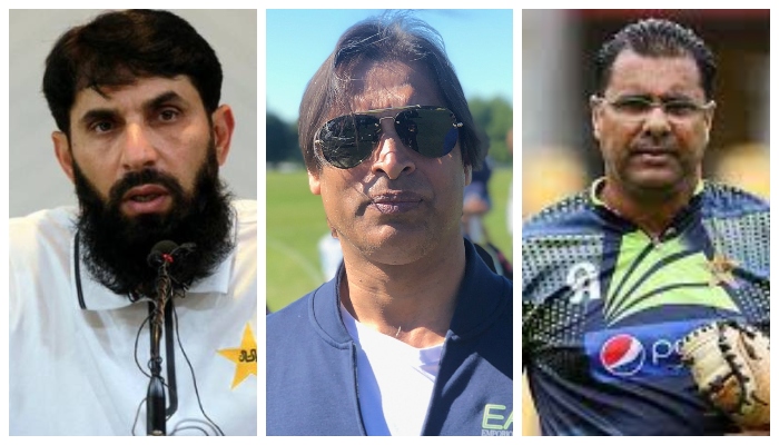 Former Pakistan head coach Misbah (L) Shoaib Akhtar (Centre) and Waqar Younis (R)