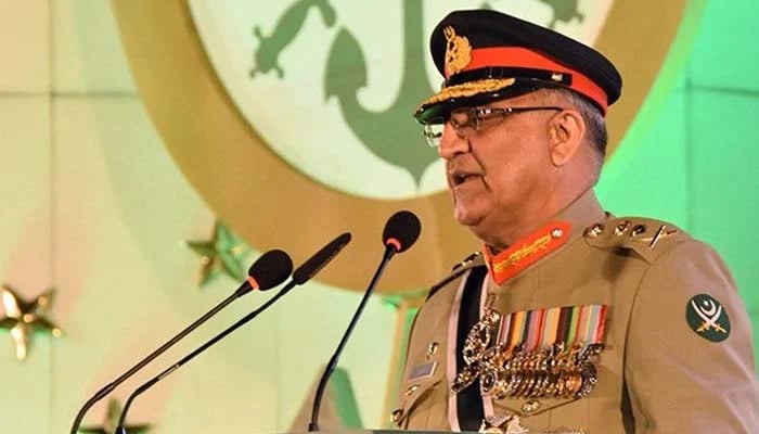 Army Chief General Javed Qamar Bajwa addressing at an event organised on the occasion of Defence Day. — Geo Urdu