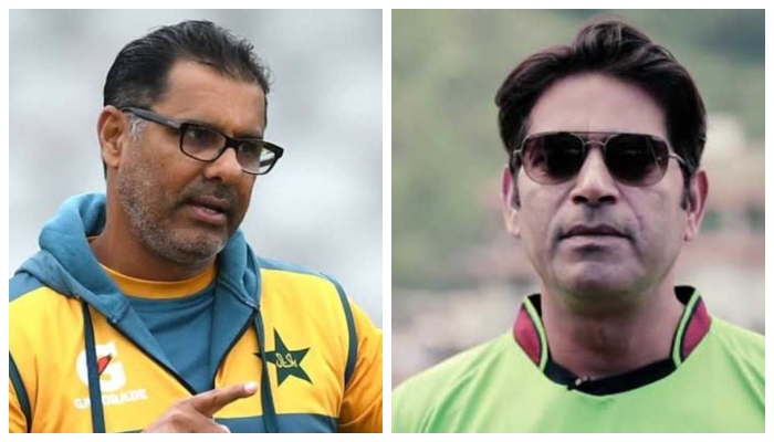 Former Pakistan fast bowlers Waqar Younis (L) and Aqib Jaed. Photo: File