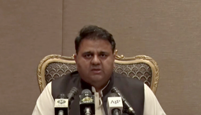 Minister for Information and Broadcasting Fawad Chauhdry addressing a post-cabinet media briefing in Islamabad, on September 7, 2021. — YouTube/HumNewsLive