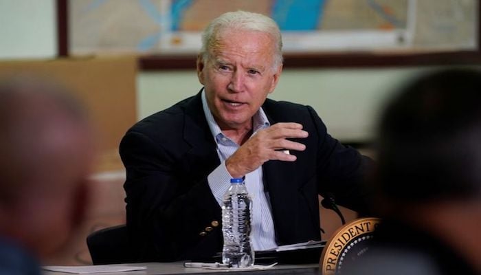 U.S. President Joe Biden speaks during a briefing by local leaders on the impact of the remnants of Tropical Storm Ida at Somerset County Emergency Management Training Center in Hillsborough Township, New Jersey, U.S., September 7, 2021. Photo: Reuters